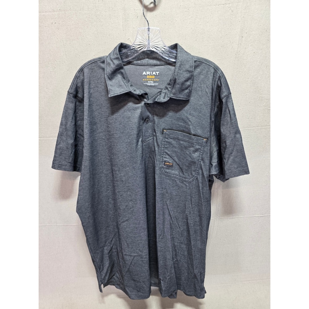 Ariat Rebar Workman Polo Shirt Mens XL Tall Charcoal Gray Short Sleeve Pocket